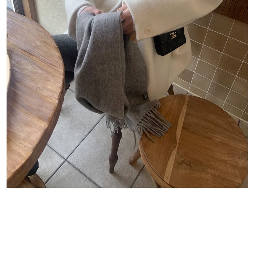 Lapel Collar Plain Double-Breasted Wool Coat