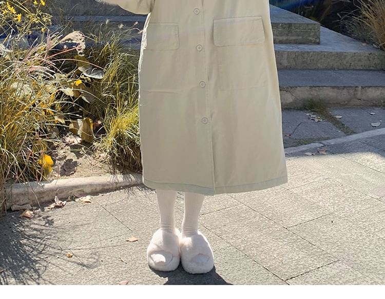 Fluffy Collar Button-Up Coat