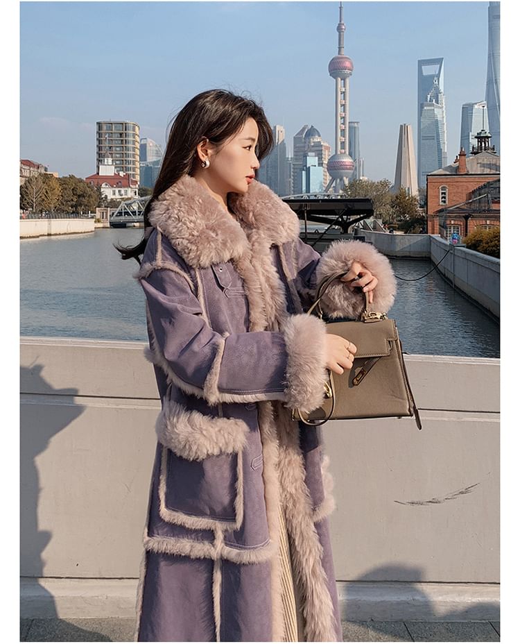 Fluffy Collar Buckled Button-Up Jacket