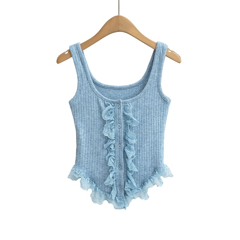 Button-Up Lace Crop Tank