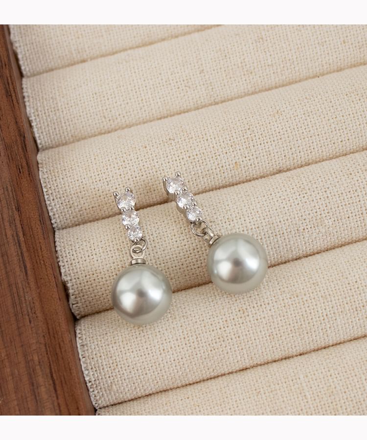 Faux Alloy Rhinestone Earring Pearl Dangle