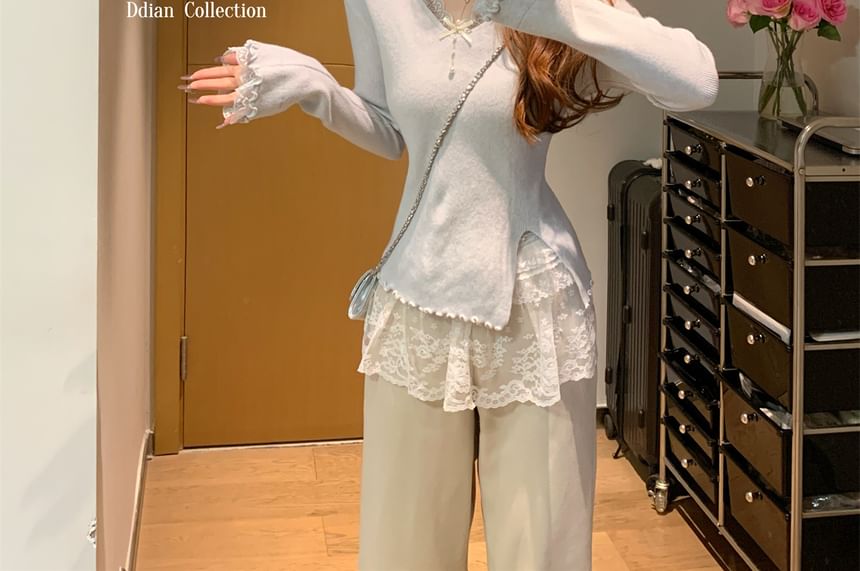 Lettuce Edge Lace Knit Top