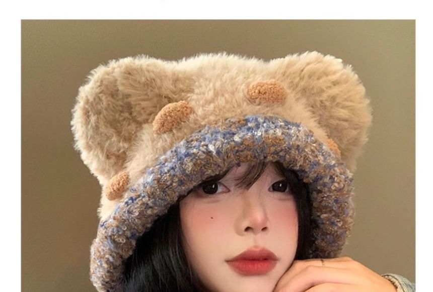 Panel Hat Knit Ear Fluffy Bear