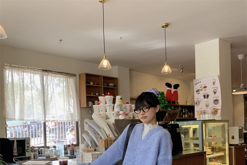 Sweater with Mock Neck Lace Top