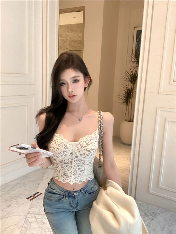 Top Bustier Lace Crop Floral