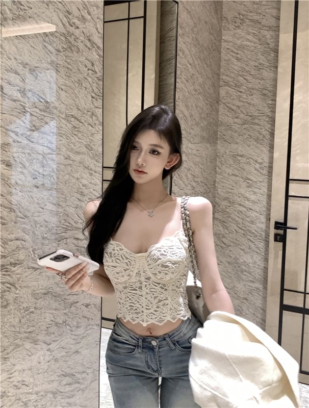 Top Bustier Lace Crop Floral
