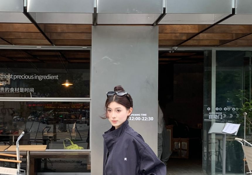 Embroidered Jacket Stand Zip Collar