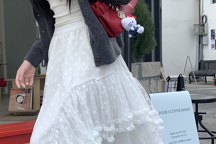 Floral Skirt High Rise Ruffle A-Line Maxi Asymmetrical