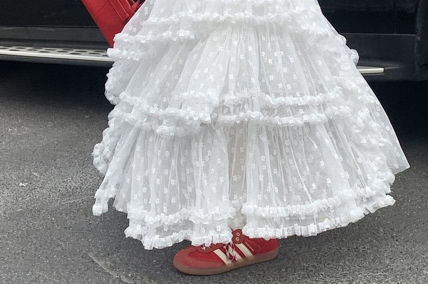 Floral Skirt High Rise Ruffle A-Line Maxi Asymmetrical