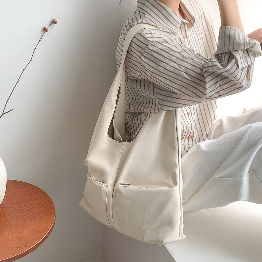 Leather Multi-Pocket Faux Tote Bag