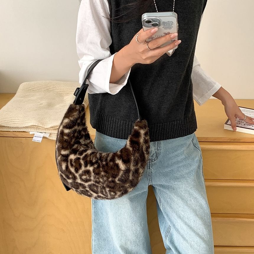 Bag Leopard Fluffy Print Shoulder