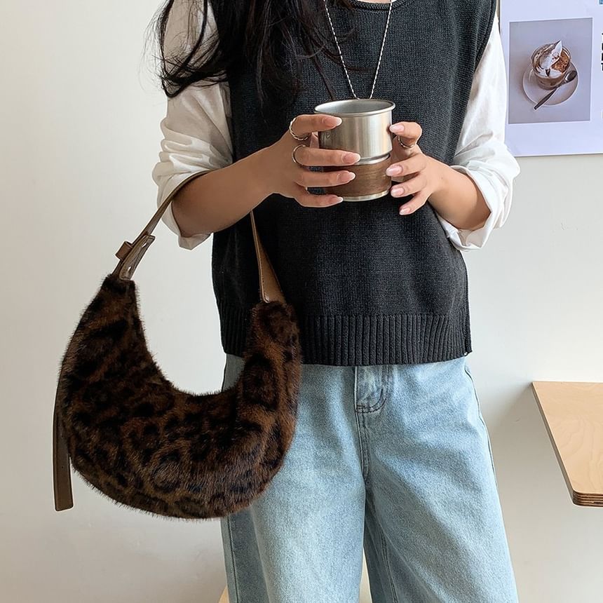 Bag Leopard Fluffy Print Shoulder