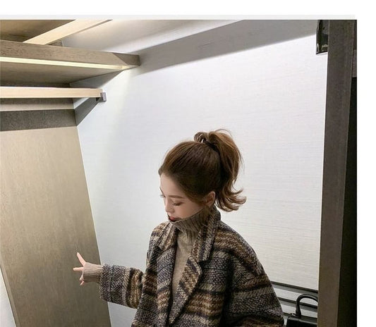 Lapel Collar Plaid Oversized Double-Breasted Coat