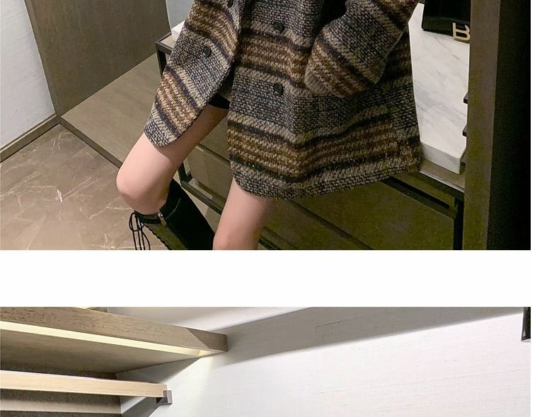 Lapel Collar Plaid Oversized Double-Breasted Coat