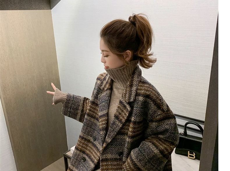 Lapel Collar Plaid Oversized Double-Breasted Coat
