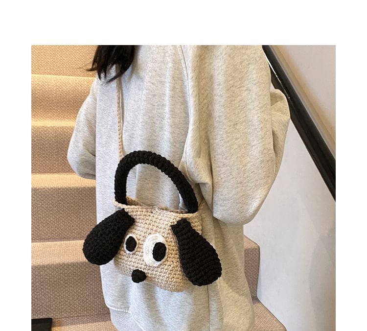 Top Bag Crossbody Handle Knit Dog