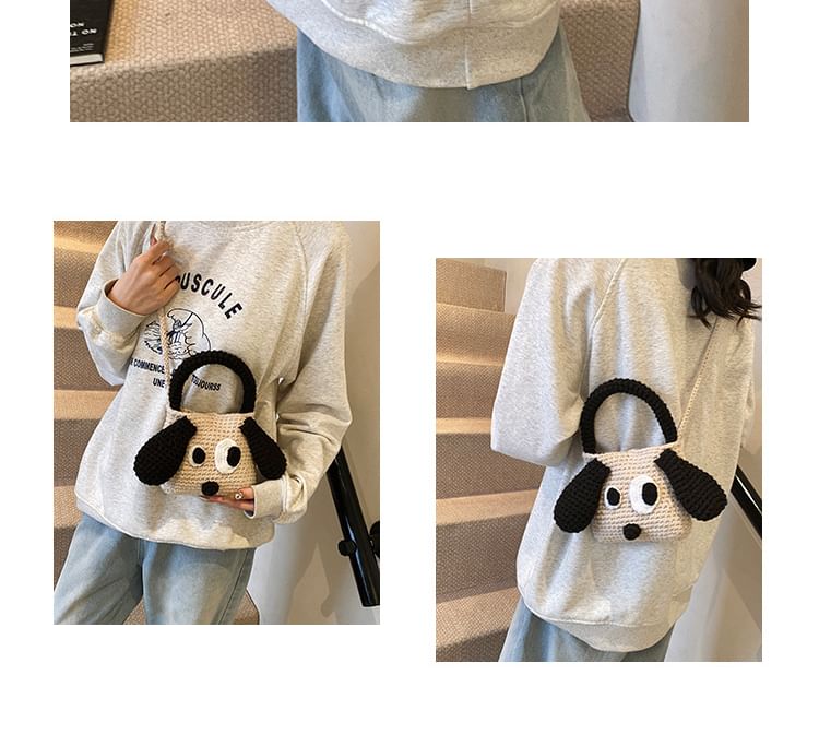 Top Bag Crossbody Handle Knit Dog