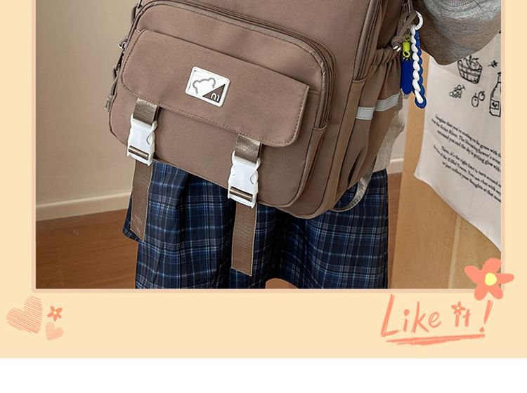Lettering Nylon Backpack Print Laptop