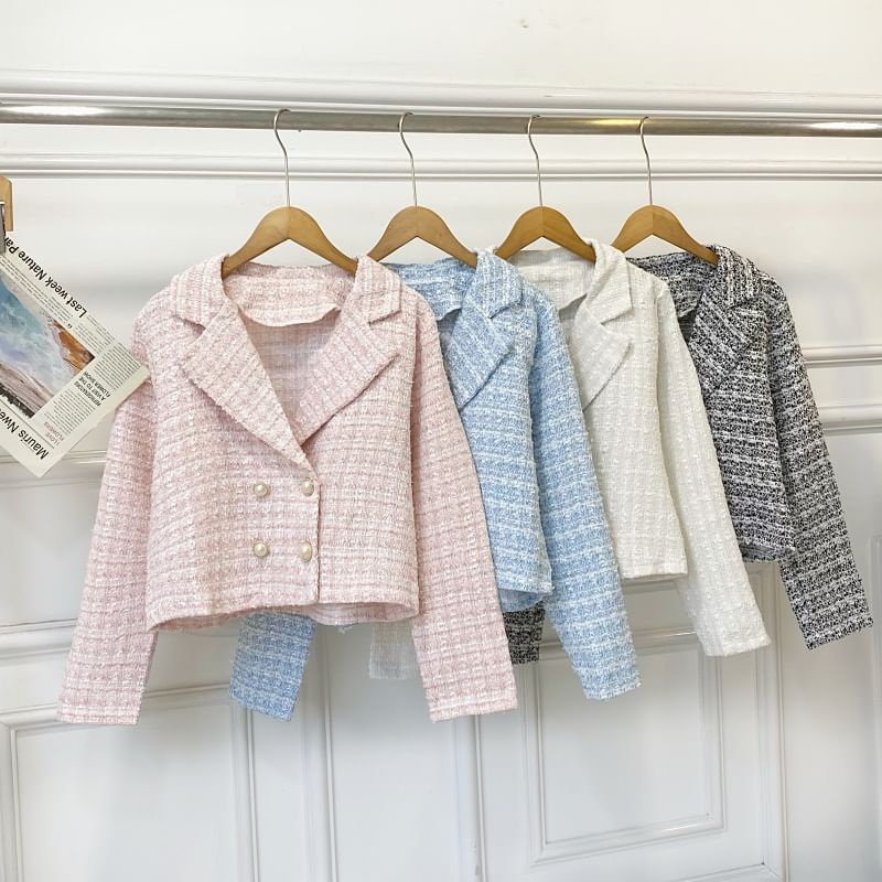 Tweed Faux Pearl Double-Breasted Blazer