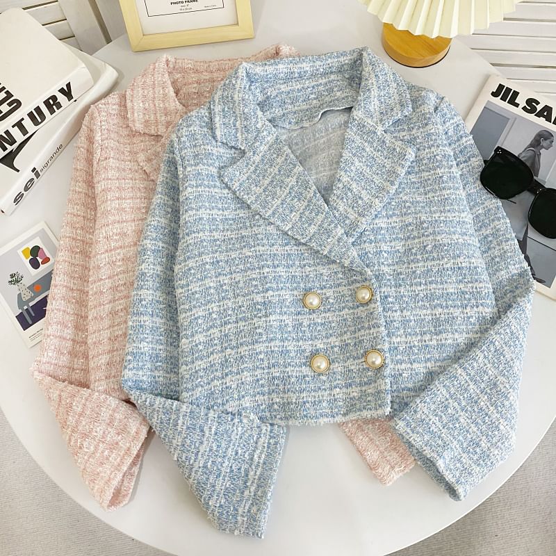 Tweed Faux Pearl Double-Breasted Blazer