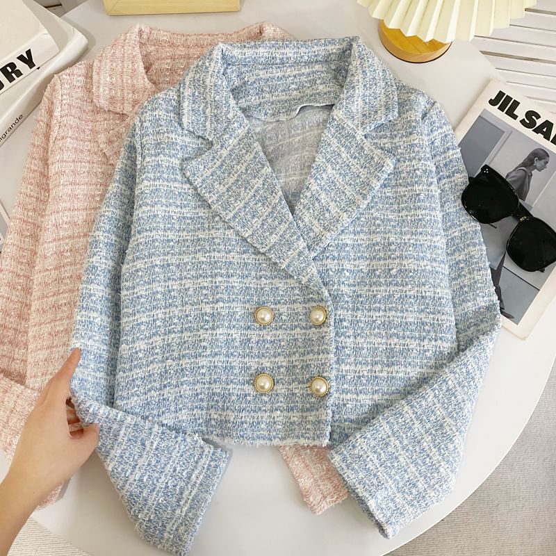 Tweed Faux Pearl Double-Breasted Blazer