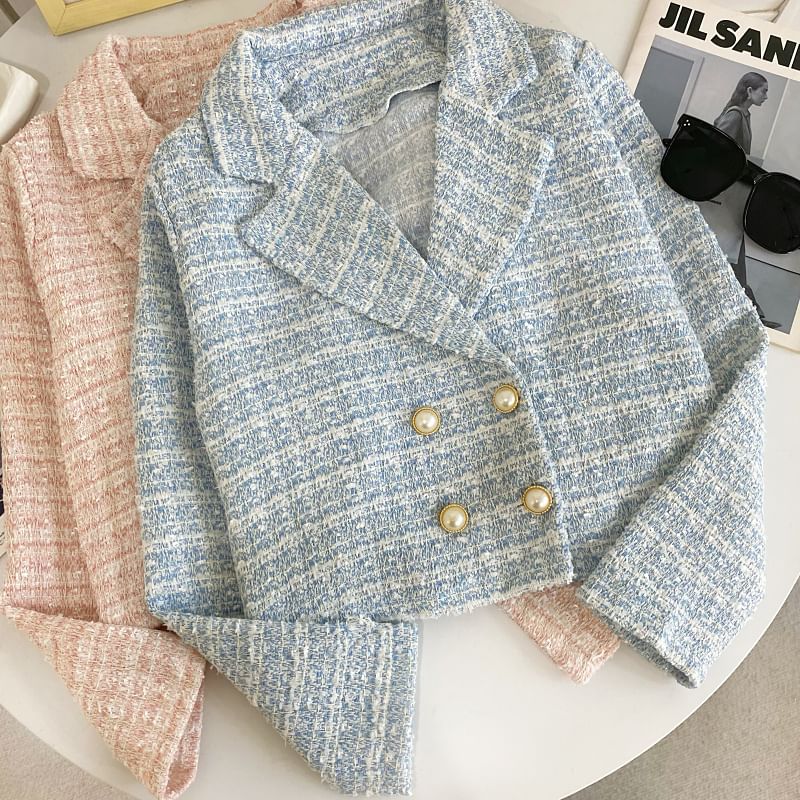 Tweed Faux Pearl Double-Breasted Blazer