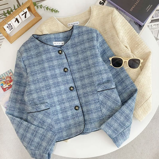Plaid Tweed Button-Up Jacket