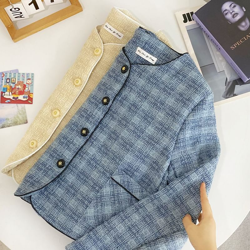 Plaid Tweed Button-Up Jacket