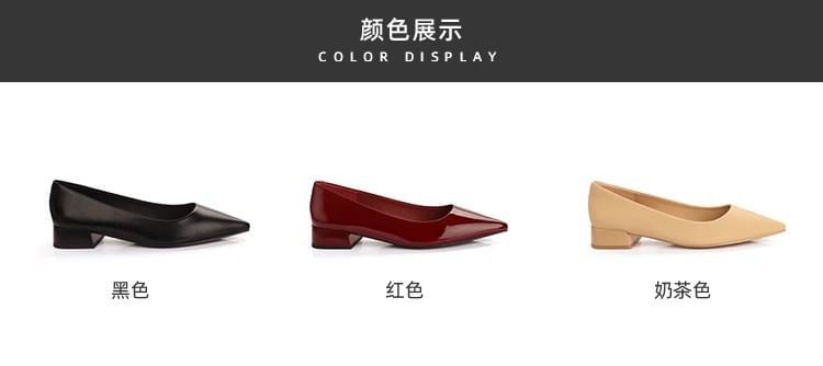 Plain Heel Pointed Chunky Pumps Faux Leather Toe