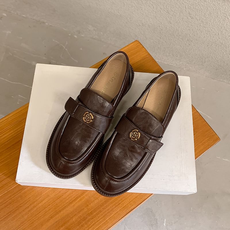 Leather Faux Accent Floral Loafers Platform