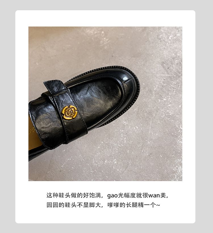 Leather Faux Accent Floral Loafers Platform