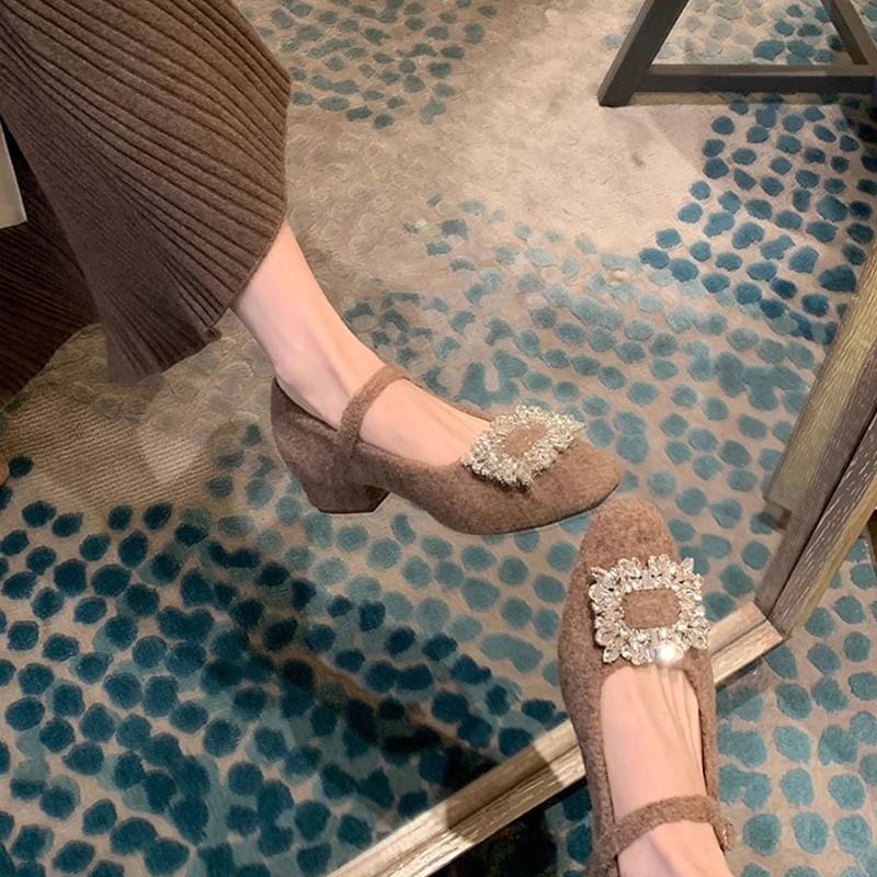 Accent Chunky Rhinestone Jane Mary Heel Pumps