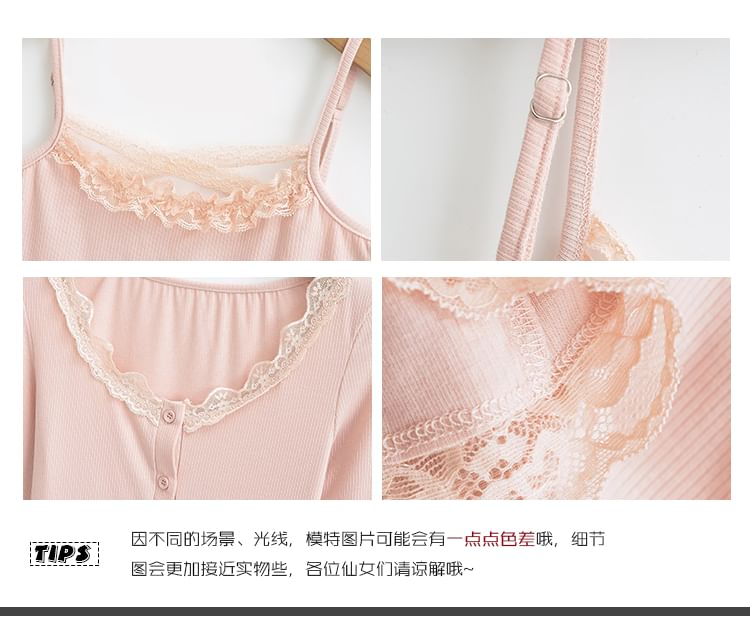 Lace Trim Cami Top and Lightweight Cardigan Set