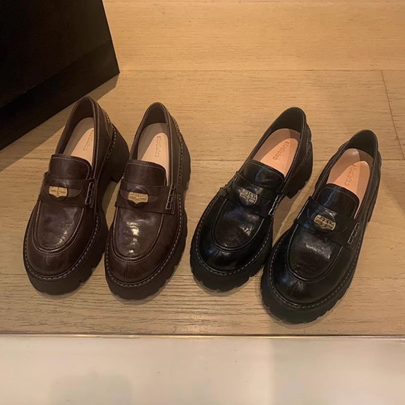 Loafers Plain Faux Penny Platform Leather