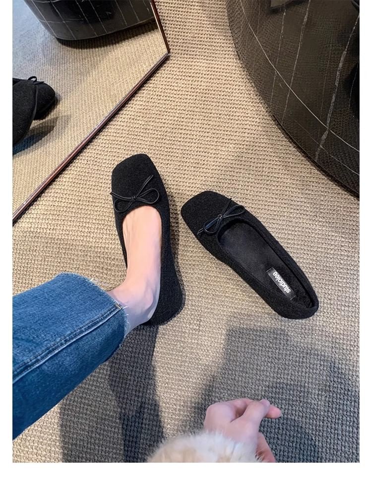 Flats Square Toe Bow Accent