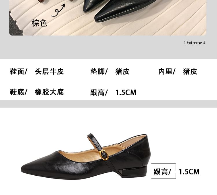 Plain Jane Faux Buckled Leather Mary Pointed Pumps Low Heel Toe