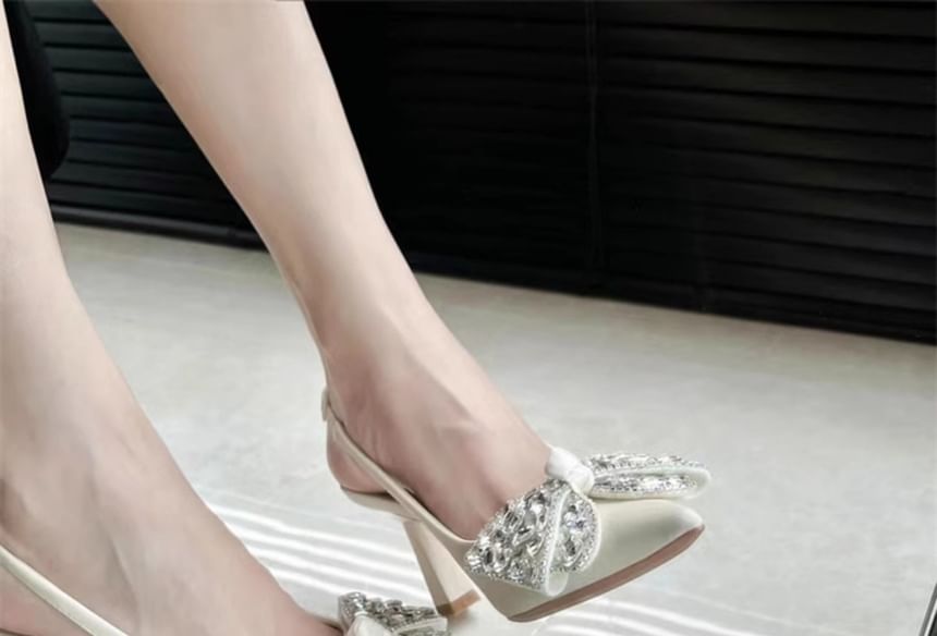 Bow Pumps Slingback Toe Rhinestone Pointed