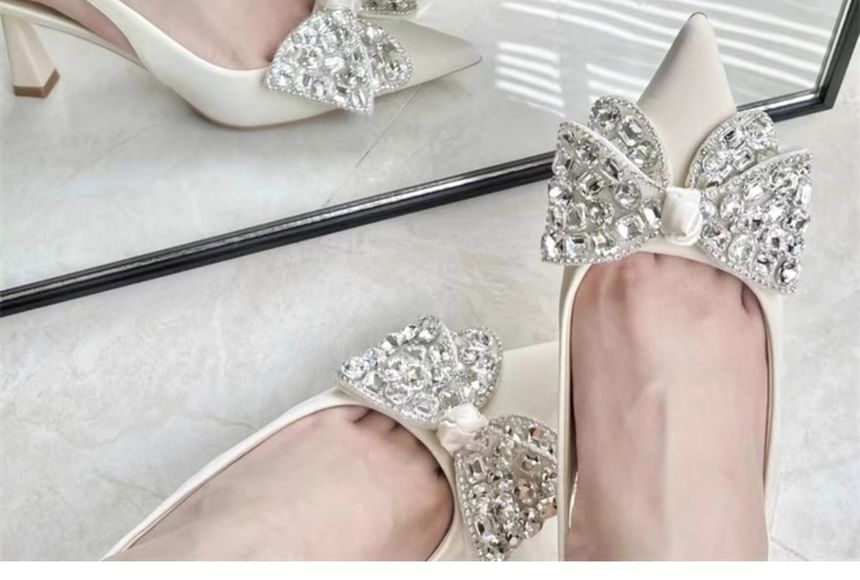 Bow Pumps Slingback Toe Rhinestone Pointed
