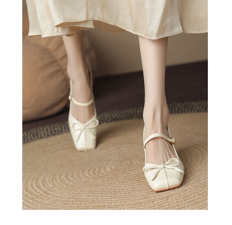 Block Toe Heel Jane Bow Mary Pumps Square