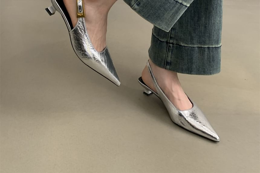 Kitten Slingback Pumps Toe Pointed Heel