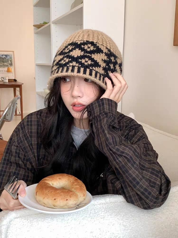 Jacquard Diamond Knit Beanie