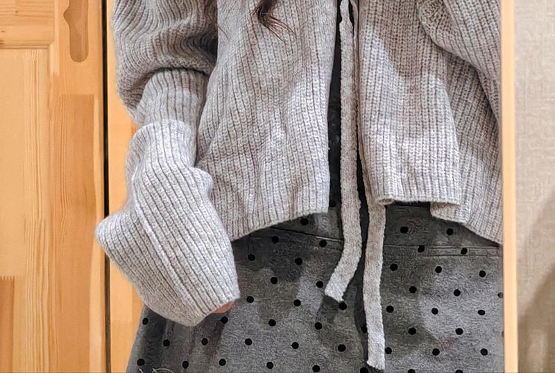 Lace Up V-Neck Plain Cardigan