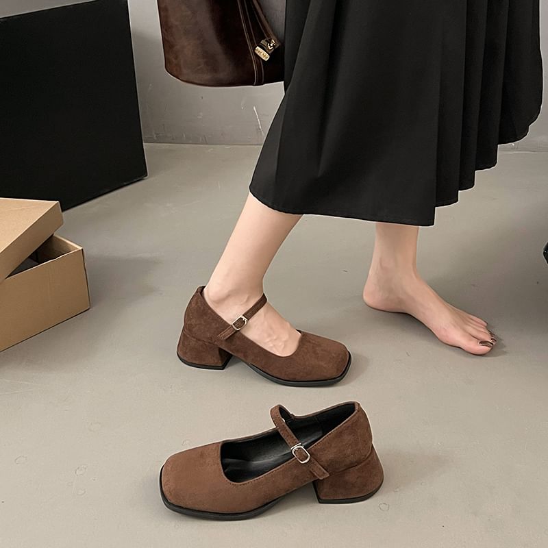 Heel Square-Toe Chunky Mary Shoes Jane