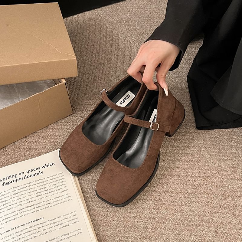Heel Square-Toe Chunky Mary Shoes Jane