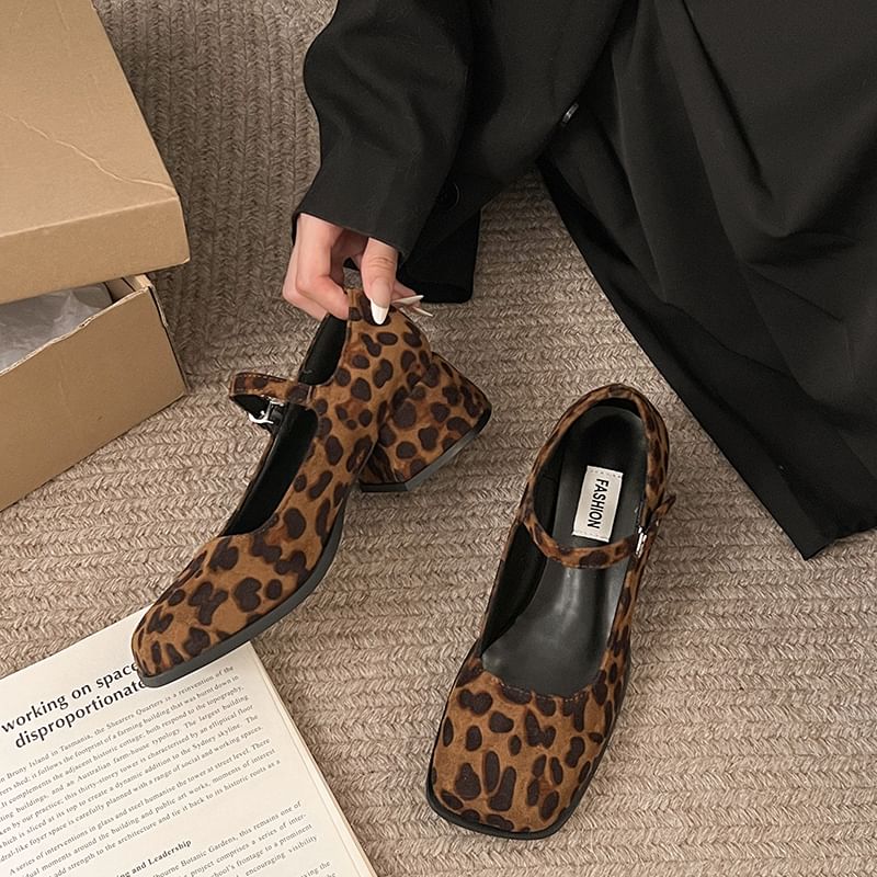 Heel Square-Toe Chunky Mary Shoes Jane