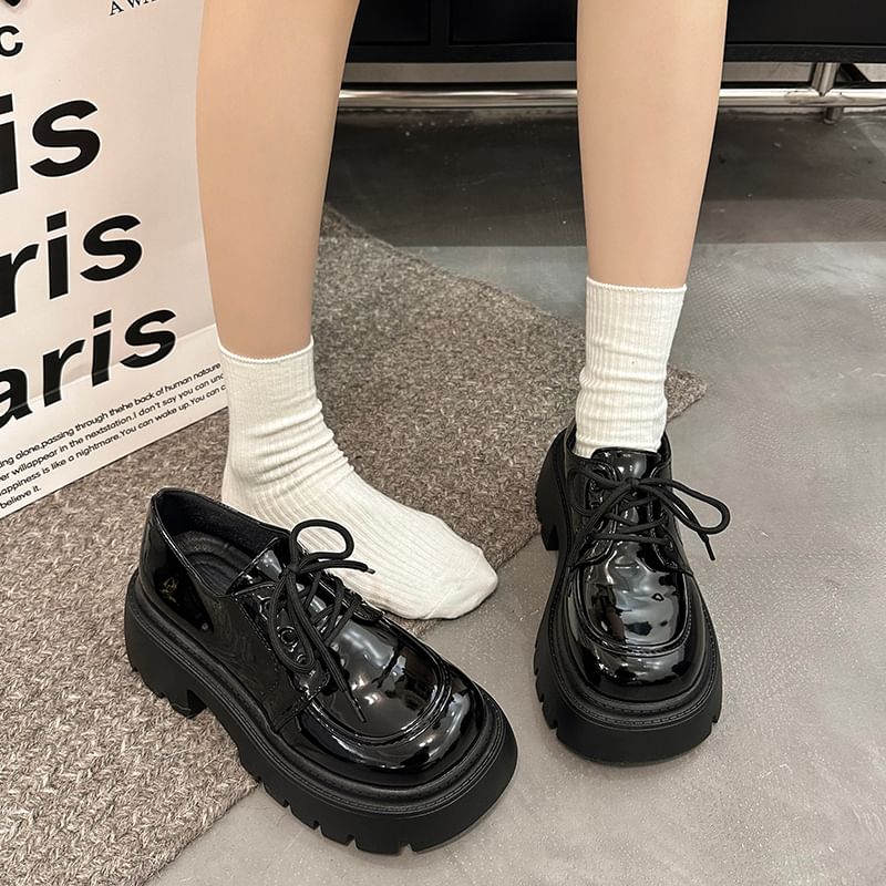 Chunky Shoes Heel Lace-Up Platform