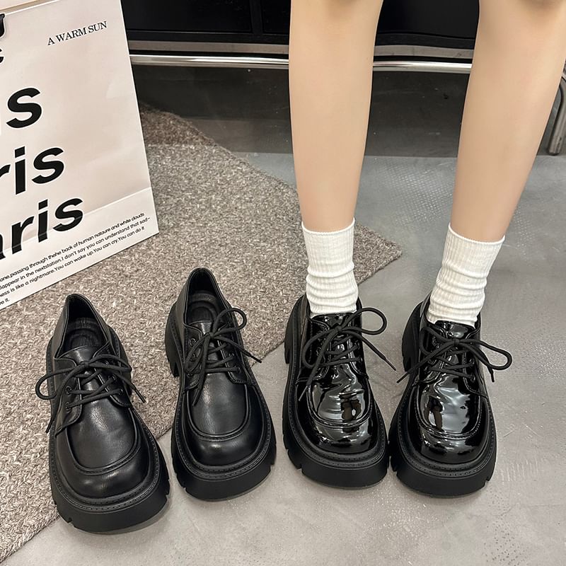 Chunky Shoes Heel Lace-Up Platform