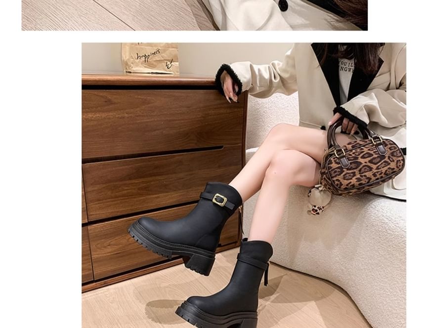 Chunky Buckled Heel Boots Short