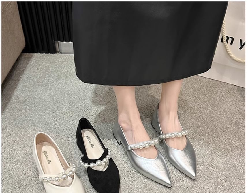 Faux Jane Pointy Heel Mary Strap Peral Shoes Low