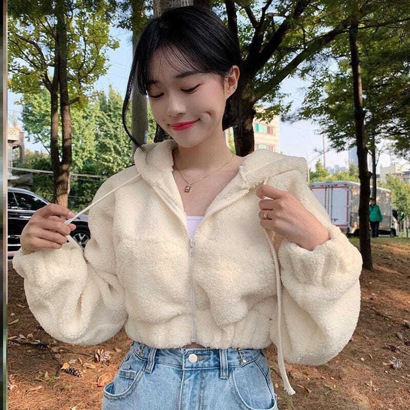 Hooded Fleece Zip-Up Cropped Hoodie